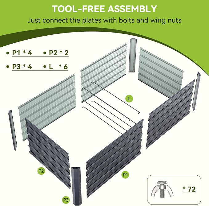 Ohuhu 6x3x1.9 FT Metal Raised Garden Bed Outdoor, Reinforced Deep Root Galvanized Steel Rustproof Planter Box, 100% Non-Toxic, 256 Gal Heavy Duty Tall Raised Beds for Growing Vegetables Flowers Herbs