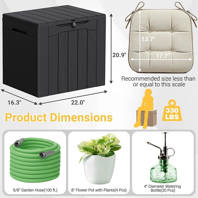 Greesum 33 Gallon Resin Deck Box All Weather Outdoor Storage Boxes for Patio Furniture Set,Outdoor Toys,Garden Tools,Black