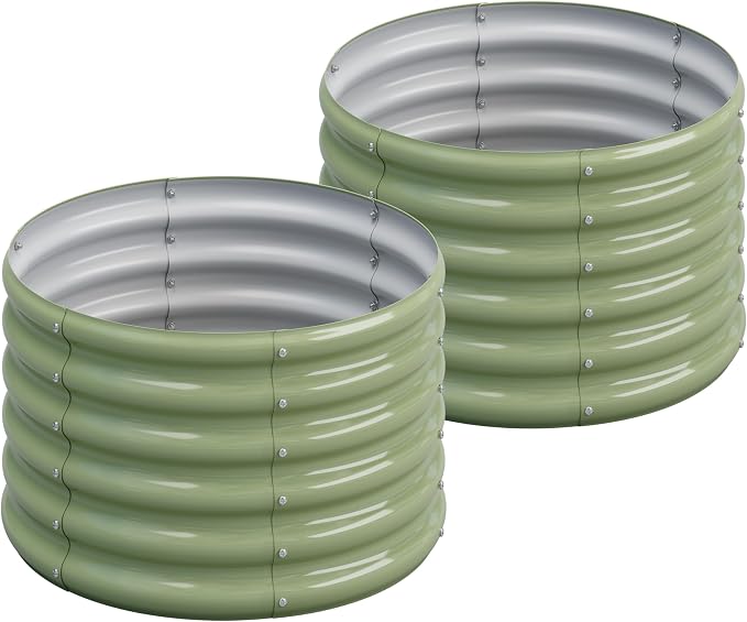 2PCS 2x2x1.5FT Galvanized Raised Garden Bed Kit,Vegetable Boxes-Round Metal Flower Box,Large Planter Raised Beds Outdoor Garden for Planting,Fruit,Herb-Green 0.8mm