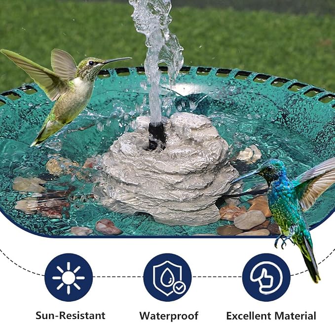 Bird Bath Water Fountain Resin Rock Fountain with 9.8ft Cord Length Water Pump Rock Waterfall for Hummingbird Birdbath Outdoor Decor for Garden Lawn Fish Tank and Aquariums (Grey)
