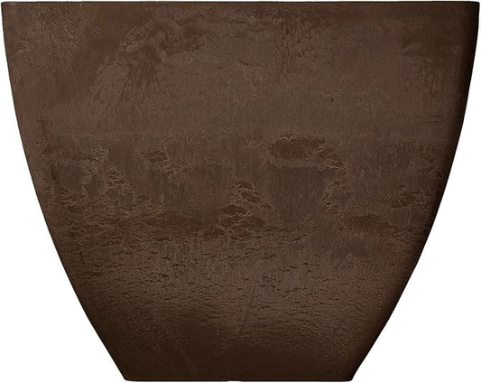PSW Pot Collection 16x13 inch Plastic/Stone/Wood Composite Square Planter – No Drainage Hole (Drillable), Modern Indoor/Outer Pot for Flowers, Foliage, Succulents, Fairy Gardens, Chocolate