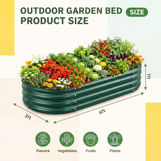 Land Guard 2 Pcs 6ft Metal Raised Garden Bed, 6 x 3 x 1 Galvanized Planter Raised Beds for Vegetables, Green