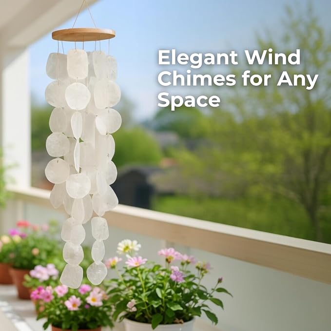 Solange & Frances Natural Capiz Shells Wind Chimes for Outside. Wind Chimes Indoor and Outdoor Decor. Unique Gift for Mom, Birthday Gifts for Women