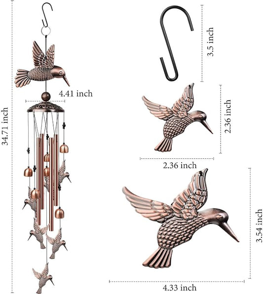 35" Hummingbird Wind Chimes, Outdoor Aluminum Wind Chimes, Memorial Gift for Mom Grandma