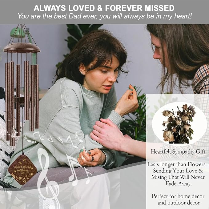 Memorial Sympathy Wind Chimes for Outside Clearance, Dragonfly Wind Chimes for Loss of Loved One Mother Father for Bereavement/Condolence/Funerary Gift Idea,32'' Bronze