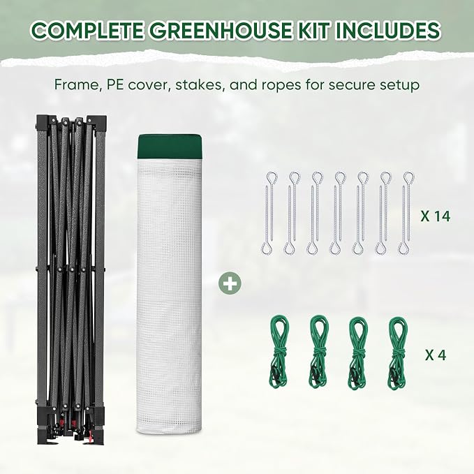 EAGLE PEAK 10x10 Portable Walk in Greenhouse with Polyester Reinforced Corners, Instant Pop up Indoor Outdoor Gardening Green House, Roll Up Zipper Entry Doors and Mesh Windows, Green/White
