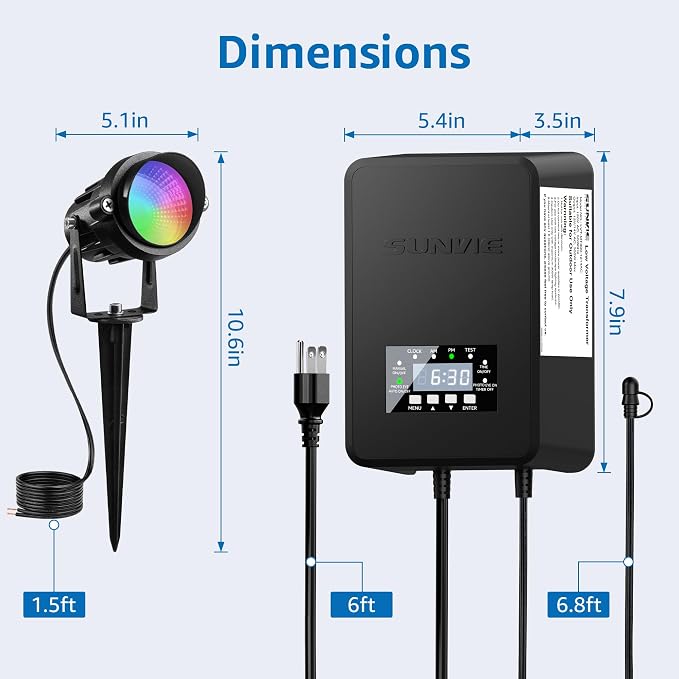 SUNVIE 12 Pack RGBW Color Changing Landscape Lights with 300W Low Voltage Landscape Transformer 12-24V LED Landscape Lighting Kit Waterproof Multicolor Spotlights for Christmas House Yard Tree Garden
