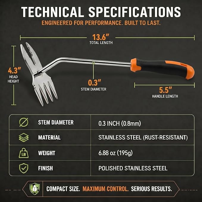 Weed Puller Tool, 2-in-1 Hand Weeder and Root Remover, Heavy Duty Stainless Steel Weeding Tool for Deep Roots, Ergonomic Garden Weed Pulling Tool for Lawn and Yard - Orange