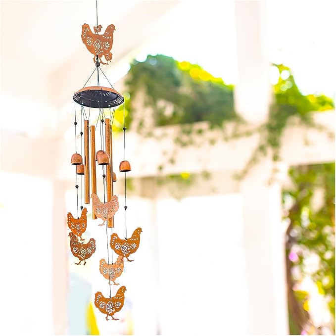 Chicken Wind Chimes Outdoor Chicken Gifts for Women Men Mom Gardening Birthday Gifts Metal Memorial WindChimes for Outside/Indoors, Lawn, Patio, Yard Art, Garden Decor, Yard Decorations