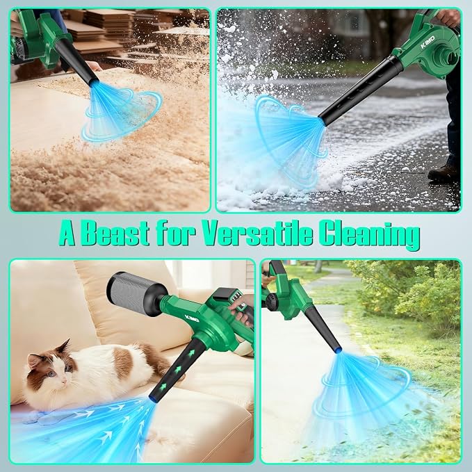 K I M O. Cordless Leaf Blower and Vacuum Combo 4 In 1, 3 Nozzles for Inflation and Deflation, 190MPH, Control Panel with 3 Speeds, 20" Extended Tube, 2 Pack Battery Operated Leaf Blowers for Lawn Care