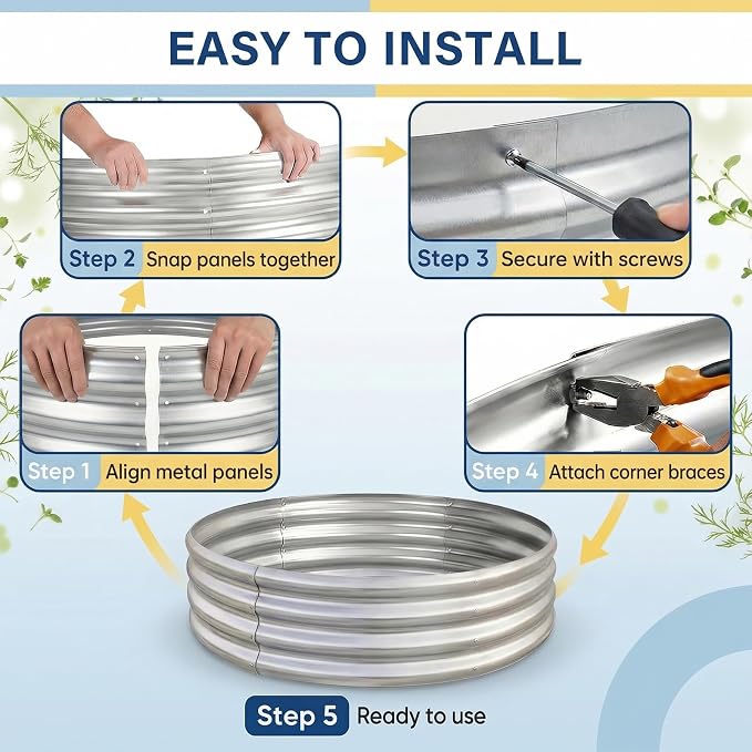 Land Guard 3×3×1ft Galvanized Raised Garden Bed Kit, Round Galvanized Planter Raised Garden Boxes Outdoor, Large Metal Raised Garden Beds for Vegetables, Silver