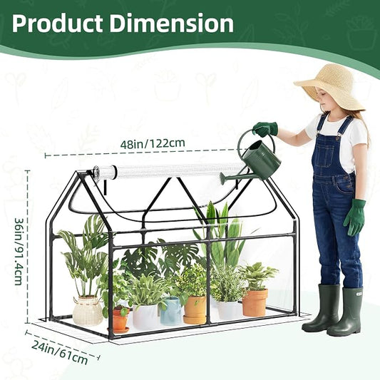 Superlele Mini Greenhouse for Outdoor, 4x2x3FT Portable Greenhouse with 2 Large Zipper Doors, Transparent PVC Cover for Plant Protection and Winter Gardening, Reinforced Frame
