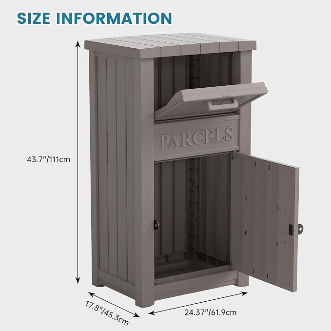 Package Delivery Box for Outside, Large Lockable & Weatherproof Anti-Theft Parcel Drop Box for Porch, Curbside, House Storage, Gray(60 Gallon)