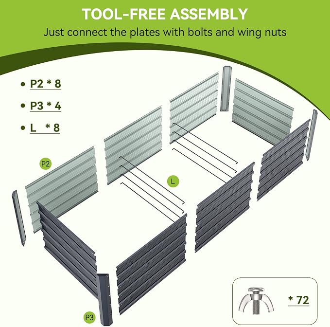 Ohuhu 8x3x1.9 FT Metal Raised Garden Bed Outdoor, Reinforced Deep Root Galvanized Steel Rustproof Planter Box, 100% Non-Toxic, 341 Gal Heavy Duty Tall Raised Beds for Growing Vegetables Flowers Herbs