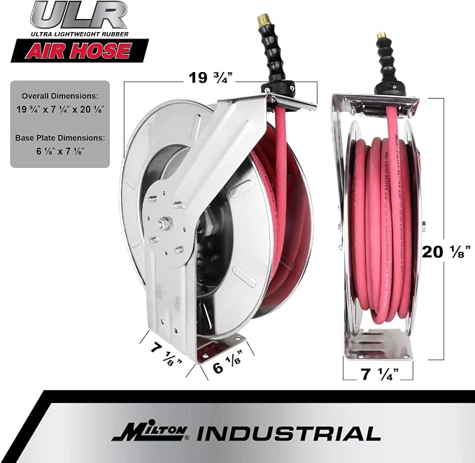 Milton 2751-3514SS: Stainless Steel Hose Reel W/ 1/4" X 35' Ulr Hose (1/4" Fittings)