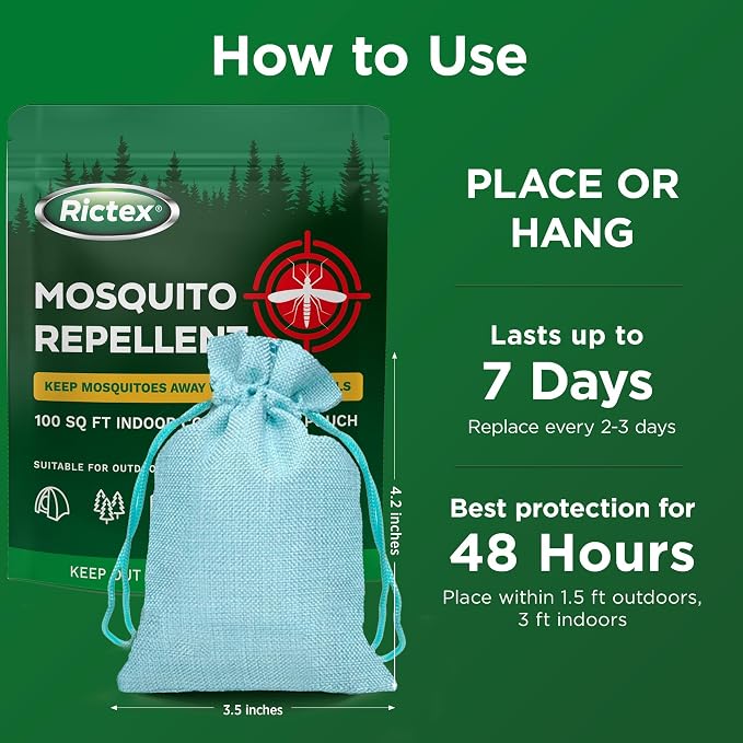 Mosquito Repellent Outdoor Patio & Yard: Natural Citronella & Peppermint Oil Pouches – Safe for Kids & Pets – Essential Oils Formula – Mosquitoes Repeller – Camping & Backyard