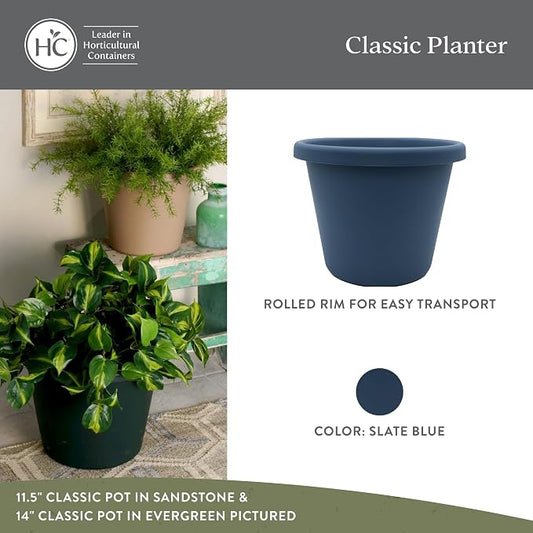 The HC Companies 24 Inch Classic Round Planter Pots with Drainage, Rolled Rim Plastic Planters for Indoor & Outdoor Plants, 2-Pack Decorative Flower Pots for Garden, Office & Home Decor, Slate Blue