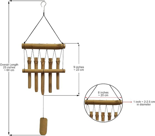 Small Simple Bamboo Wind Chimes Outdoor, 5 Tubes Single Row, Gifts for Mom/Grandma/Women, Garden Lawn Yard Decor 23"