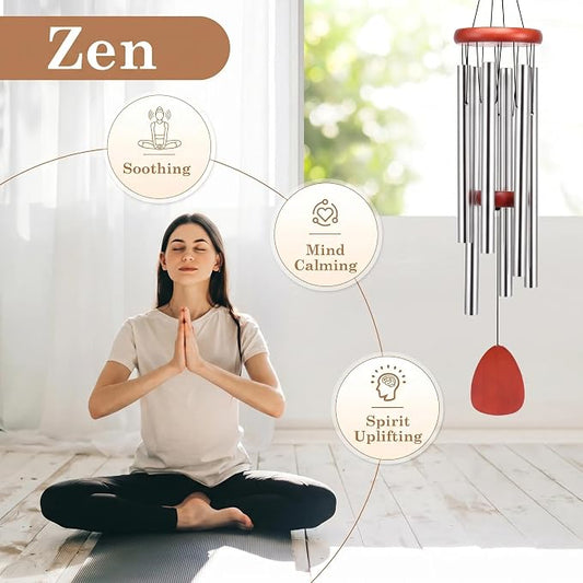 Classic Silver Wind Chimes for Outside Soothing Melodic Wind Chime 26" to Create a Zen Atmosphere. Sympathy/Memorial Gift, Indoor Outdoor Garden Patio Decoration
