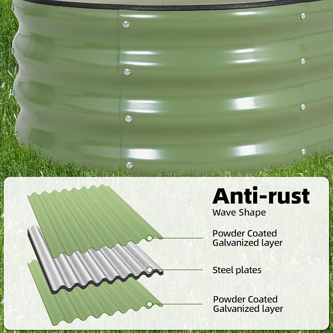 G GOOD GAIN Galvanized Metal Raised Garden Bed Kit - 4x2x1FT Outdoor Planter Box with Safety Edging and Gloves for Vegetables, Fruits, Flowers(Olive Green, 3PC)