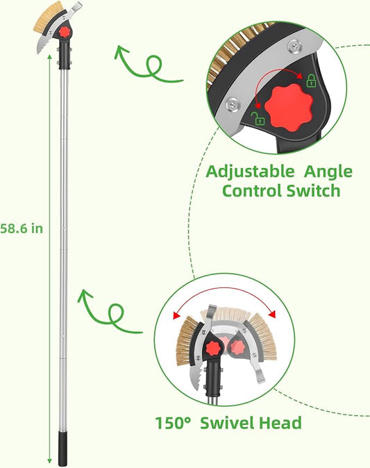 3-in-1 Crack Weeder Long Handle, Adjustable Crevice Weeding Tool with Stainless Steel Weed Brush and 2 Scrapers Weed Puller Tool for Driveway, Sidewalk, Lawn to Remove Weeds Moss Dirt (58.6")