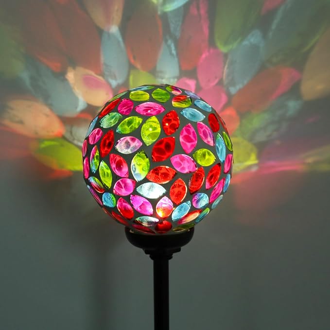 VCUTEKA Solar Lights Outdoor Decorative - Waterproof Mosaic Solar Garden Light, LED Pathway Stake for Landscape Lawn Patio Yard, Solar Globe Lights Outdoor, 1 Pack Green Red