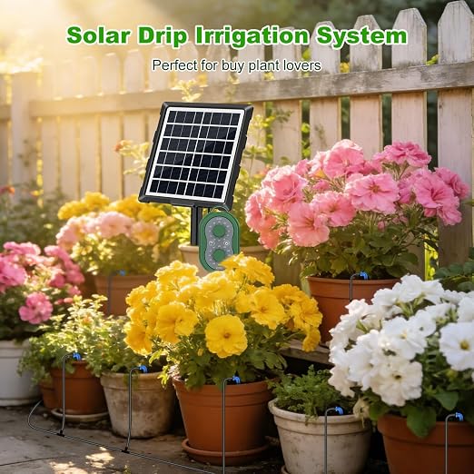 50FT Automatic Solar Drip Irrigation System, Solar Automatic Plant Waterer Kit, Supported 15 Pots, Indoor/Outdoor Irrigation Kit for Garden, Balcony & Patio Vacation Free
