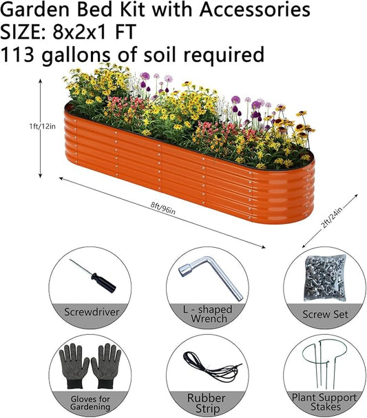ZFHgarden Galvanized Metal Planter Raised Garden Bed Kit for Gardening Outdoor,8x2x1ft Planter Grow Garden Box Raised Flower Bed,Long Vegetable Clearance Herb Raised Garden Beds for Gardening