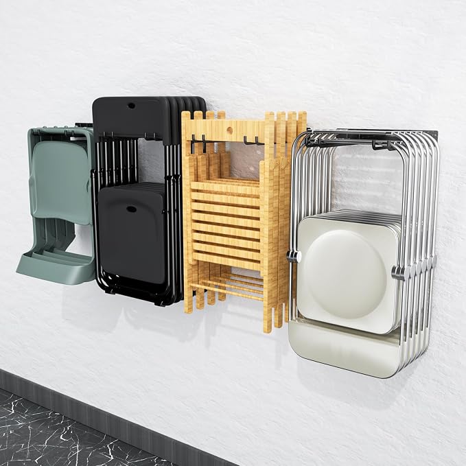 MOOMSINE Folding Chair Storage Rack Wall Mount, Garden Tool Hanger for Garage Organization, Patio, Beach & Camping Chairs Organizer Hooks, Holds 480 lbs - 4 Pack