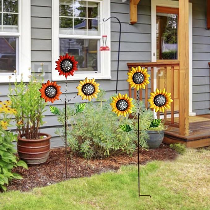 2 Pack Metal Sunflowers Decorative Garden Stakes, 29.5 Inch Outdoor Garden Decor Shaking Head Yard Stakes, Metal Flowers Outdoor Courtyard Art Lawn Terrace Decoration