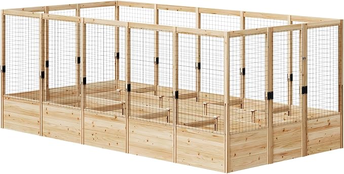 AMERLIFE U-Shaped Raised Garden Bed with 19" Depth Planter Box, Outdoor Wooden Raised Garden Bed Planter with Deer Proof Fence,7.5Wx15Dx6H, for Vegetables, Flowers and Herbs