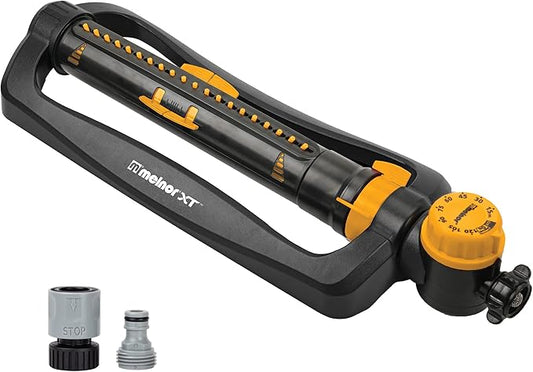 65133AMZ Melnor Turbo Oscillating Sprinkler W/Timer & 65131AMZ Mini Oscillator Sprinkler Bundle, Black, Yellow