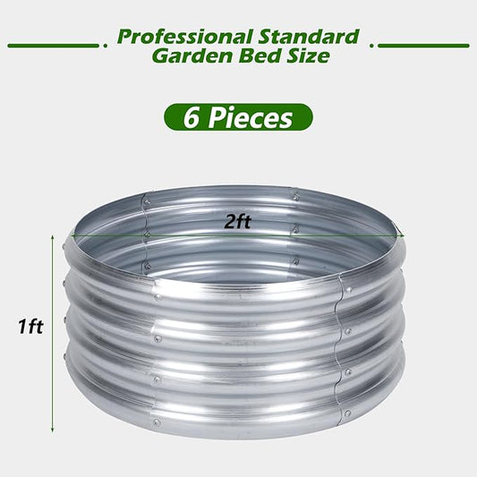 PINPON 2-Pack Galvanized Raised Garden Bed 2x2x1 ft, Round Metal Planter Box Outdoor for Vegetables Flowers, Heavy-Duty Rust-Resistant, Also Use as Fire Pit Ring for Backyard Camping