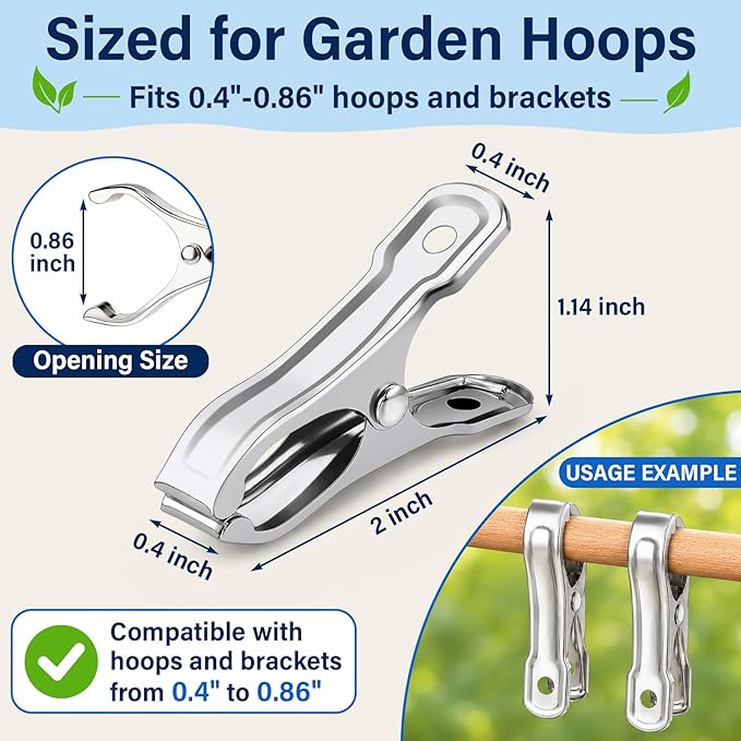 50 Pcs Garden Clamp, Stainless Steel Metal Clip for Garden Netting | Garden Clips for Netting, Greenhouse Clip with Strong Grip, Heavy Duty Clamp, Outdoor Clip for Shade Cloth, Laundry, Fabric