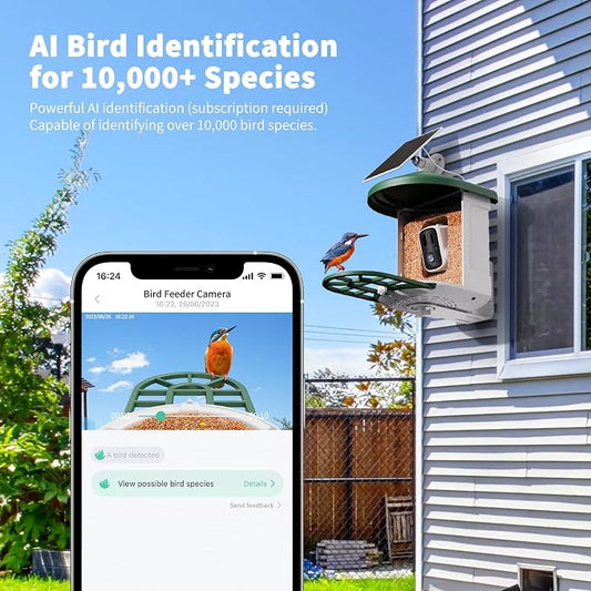 HARYMOR Smart Bird Feeder with Camera - AI Identify Birds Species, Solar Powered Bird House with Cam, 2L Large Capacity, 2K HD Video Live Stream, Instant Arrival Alerts - Green