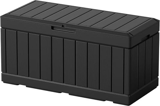 Greesum 82 Gallon and 31 Gallon Resin Deck Boxes Large Outdoor Storage Bundle for Patio Furniture, Garden Tools, and Pool Supplies