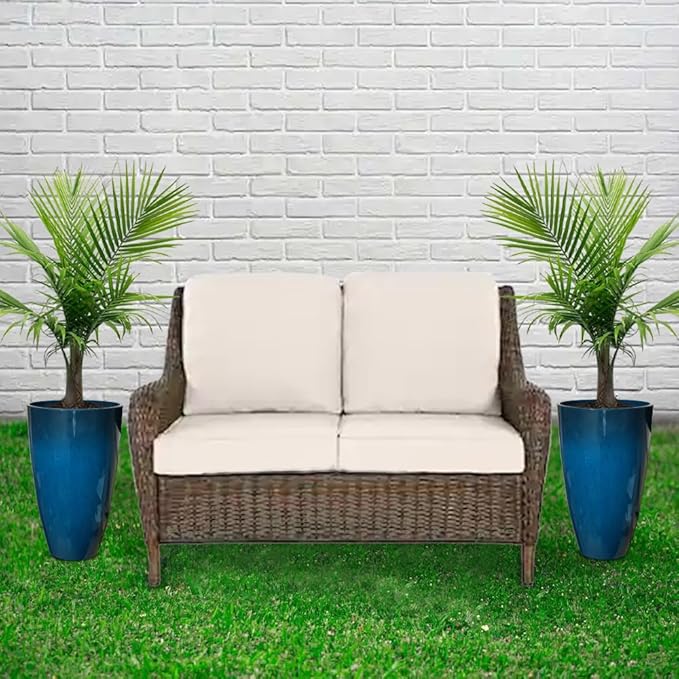 RUBBER BOND Plant Pots 2 Pack - Modern Indoor/Outdoor Planters for Home Decor - Weather-Resistant Large Flower Pots - Lightweight 21.26 Inches Tall Planters - Blue Glossy Round Pots for Plants