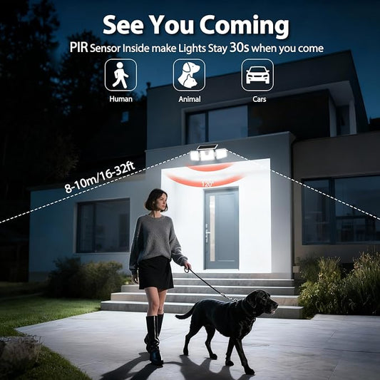 INCX Solar Lights Outdoor with Motion Sensor, 3 Heads Security Lights Solar Powered, 156 LED Flood Light Motion Detected Spotlight for Garage Yard Entryways Patio, IP65 Waterproof, White, 4 Pack.