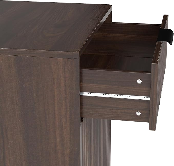 Ball & Cast 10-Gallon Tilt Out Trash Can Cabinet with Hideaway Drawer, Wooden Freestanding Garbage & Recycling Cabinet, Wave-Textured Pull-Out Bin for Kitchen, Bathroom, Living Room (Walnut)