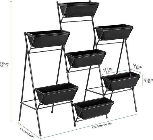 Raised Garden Bed Tiered Vertical Garden Planters Outdoor 7 Planter Boxes with Legs Indoor Elevated Herbs Flowers Vegetables Garden Box for Backyard Patio Balcony, Black