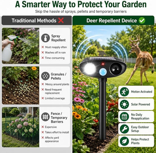 2026 4Pack Sonic Fortress Pro Deer Repellent Devices Solar Ultrasonic Animal Repellent with Motion Sensor&Flash Light-IP65 Waterproof Cat Repellent Outdoor,Rabbit Fortress Pro for Flowers,Plant