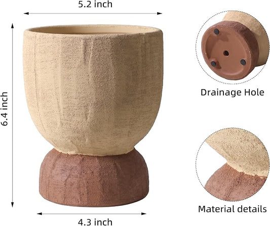 DREAMLOOM 2Pcs Flower Pot with Drainage Holes, 6.4Inch Terracotta & Coarse-Grained Planters for Succulents, Cactus Aloe, Herbs, Orchid, Vintage Color