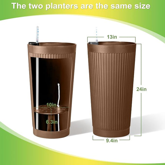 TUYOHW Set of 2 Large Round Tall Planter for Indoor or Outdoor 24" Flower Pots for Porch, Patio, Backyard, Large Planters for Outdoor Indoor Plants