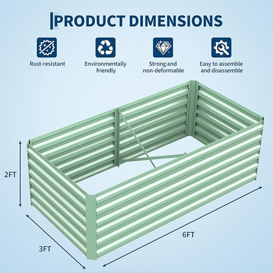 Garvee 2PCS 6x3x2ft Galvanized Raised Garden Bed Outdoor,Rust-Resistant Raised Garden Beds for Gardening, Easy Assembly Outdoor Garden Box & Planters, Green