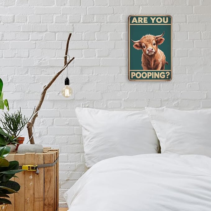 mmiishe Bathroom Decor Metal Signs Cow Gifts for Women Men Funny Bathroom Signs Vintage Metal Decor Are You Pooping for Restroom Toilet Powder Room Wall Decor 8x12 Inches Birthday Anniversary