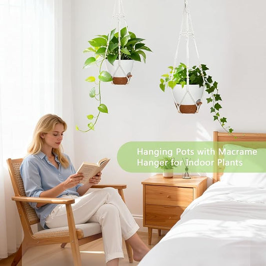 2 Pack Self Watering Hanging Planters with Grow Light for Indoor Plants | 10 Brightness, 3 Light Modes, 3/9/12H Timer, Built-In Reservoir, Drainage Holes, 10 in Pots