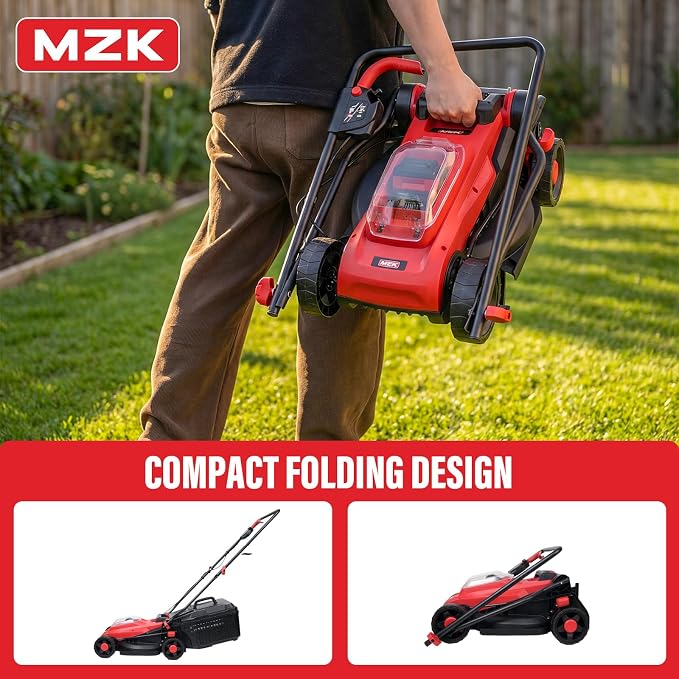 MZK 20V 13" Electric Lawn Mower, Brushless Cordless Lawn Mower with 4-Position Height Adjustment, Walk-Behind Push Mowers with 8 Gallon Grass Bag, 2 x 4.0Ah Batteries & Charger Included, LM13B4