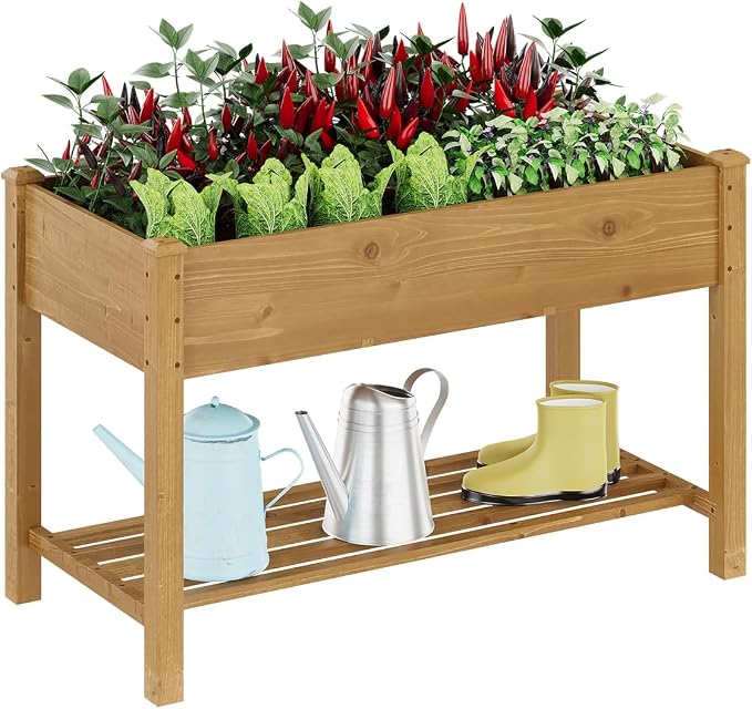 48x24x30.7in Wood Raised Garden Bed with Legs Elevated Planter Box Gardening Outdoor Planter Box Patio Kit Planting Bed for Vegetables Flowers Herbs Outdoor for Patio Balcony Backyard (Brown, Medium)