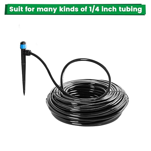 MIXC 60pcs Quick-Connect Drip Irrigation Emitters Fan Shape for 1/4" Drip Irrigation Tubing - Adjustable Push-to-Connect 360° Drip Emitters Vortex on 5.5" Sturdy Stake for Irrigation System