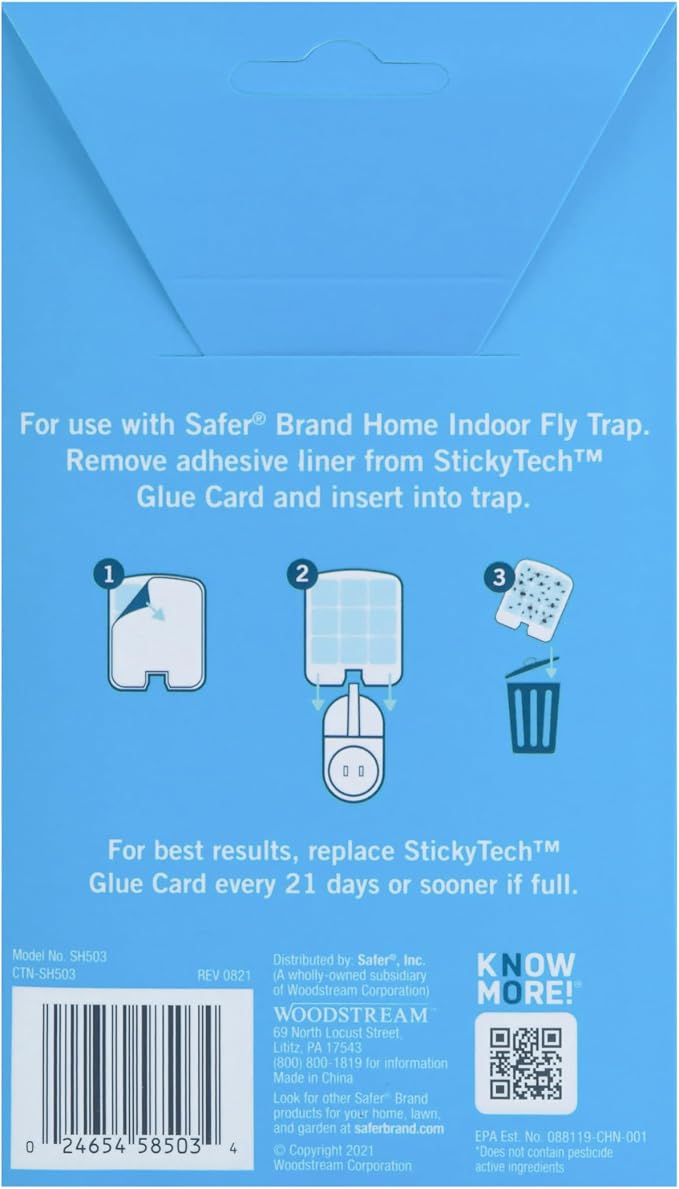 Safer Home Flying Insect Trap Official Refills | 3 Glue Card Refills for Plug-In Fruit Fly, Moth & Gnat Trap, Fruit Fly Killer, 24/7 Catch, SH503